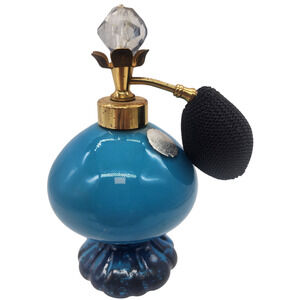Vintage Blue Handblown Glass Perfume Atomizer